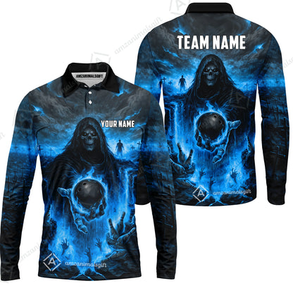 Long Sleeve Polo Shirt||Blue