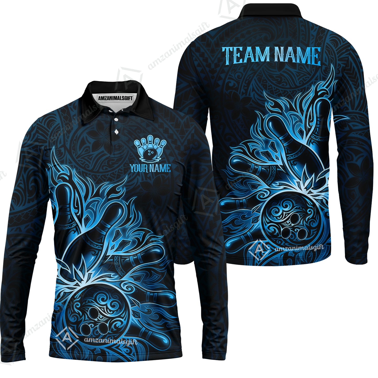 Long Sleeve Polo Shirt||Blue