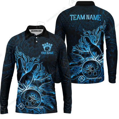 Long Sleeve Polo Shirt||Blue