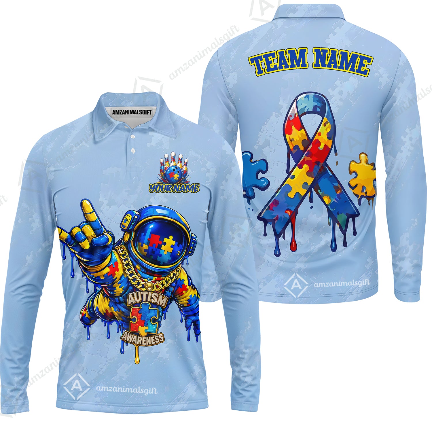 Long Sleeve Polo Shirt||Blue