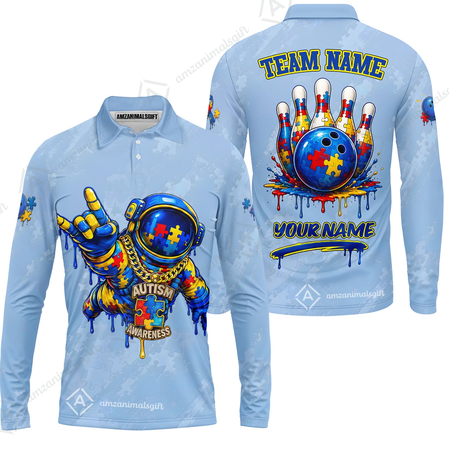 Long Sleeve Polo Shirt||Blue
