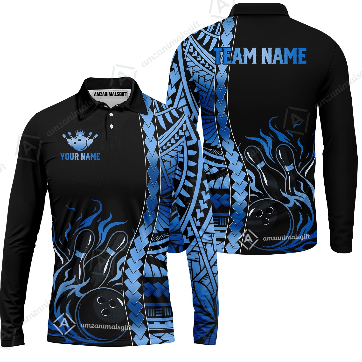Long Sleeve Polo Shirt||Blue
