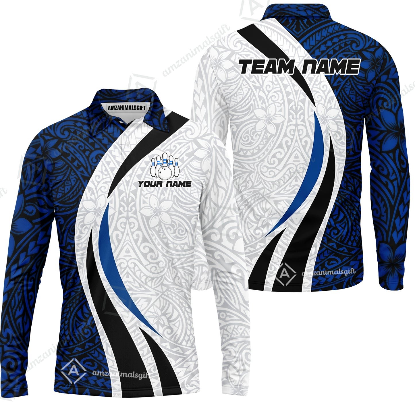 Long Sleeve Polo Shirt||Blue
