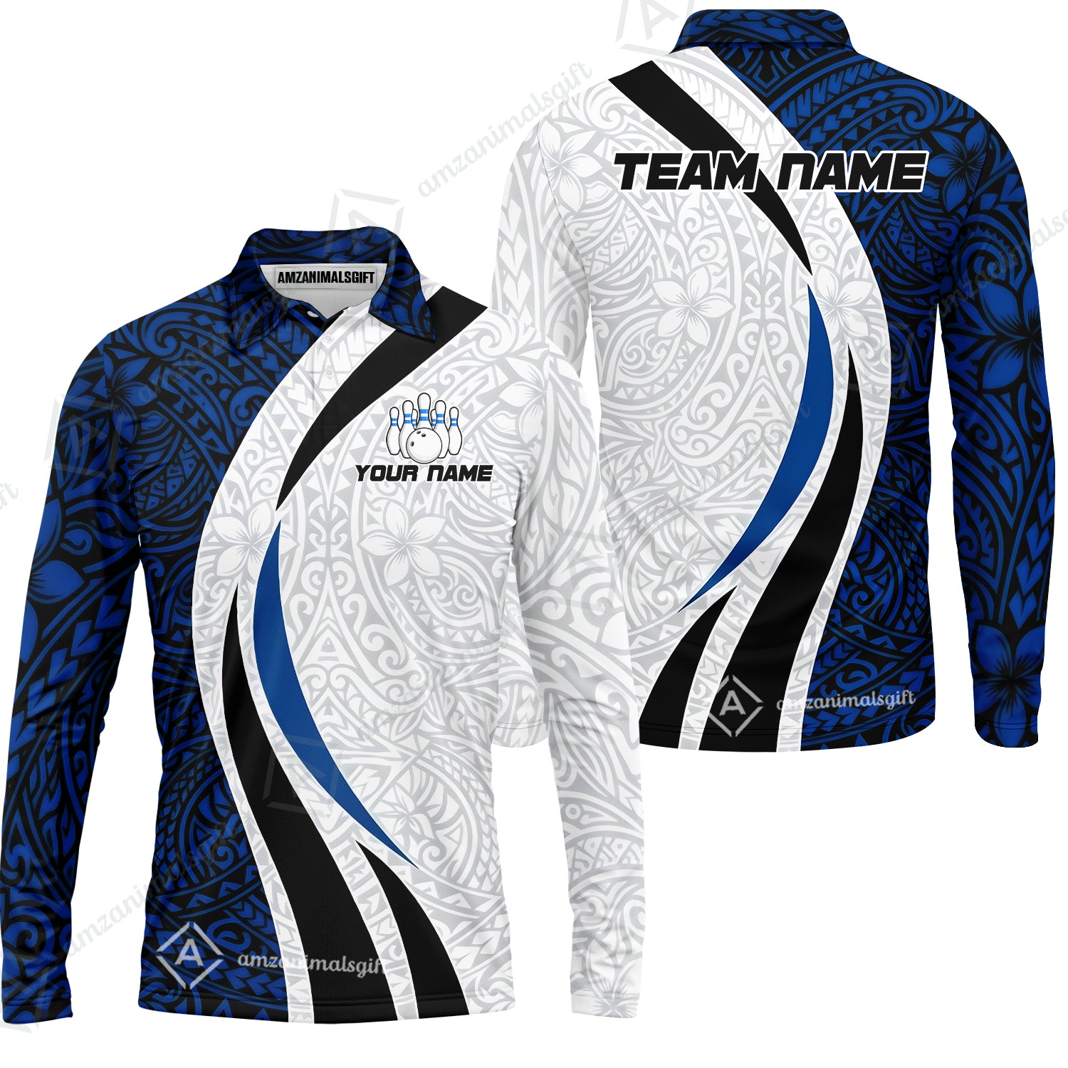 Long Sleeve Polo Shirt||Blue