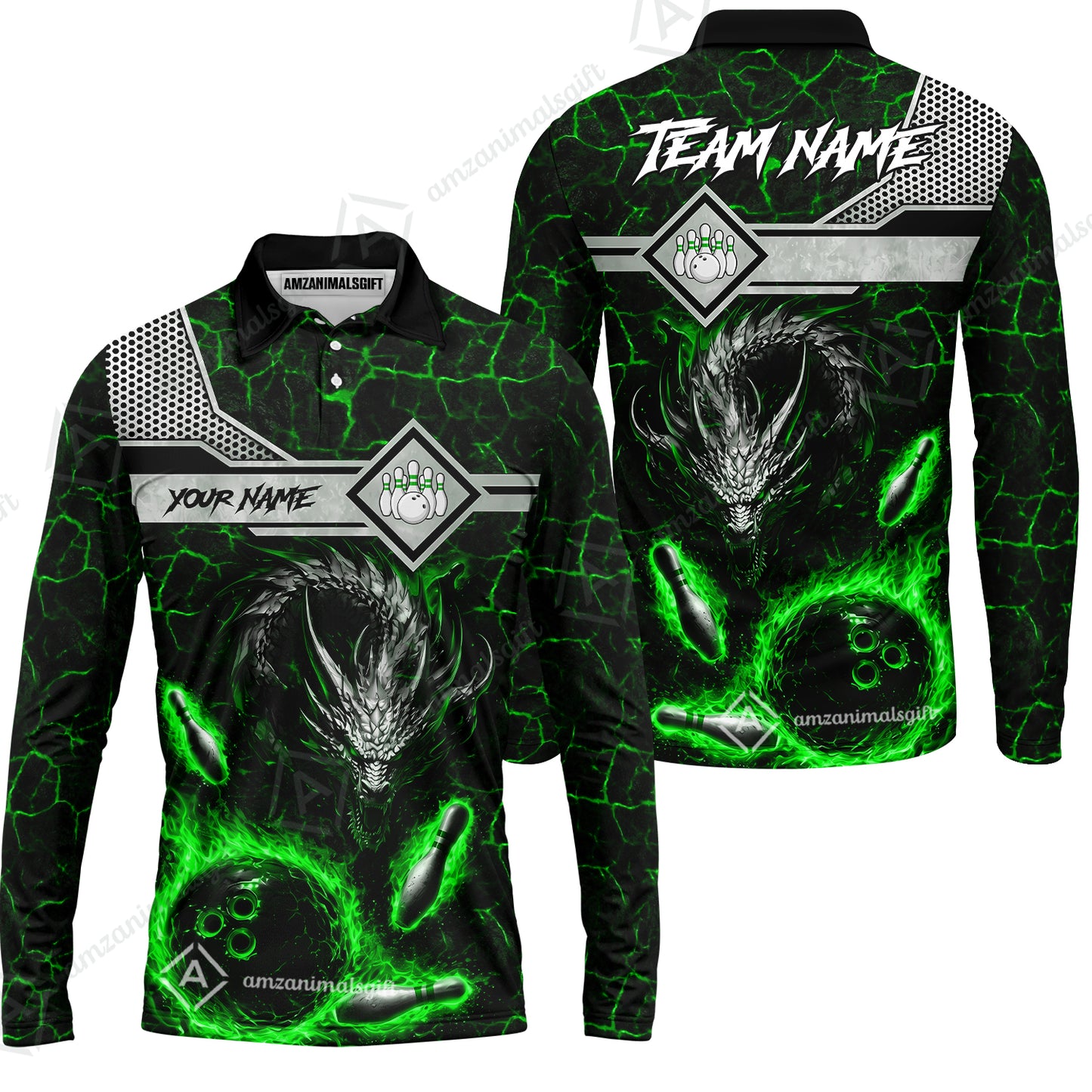 Long Sleeve Polo Shirt||Green