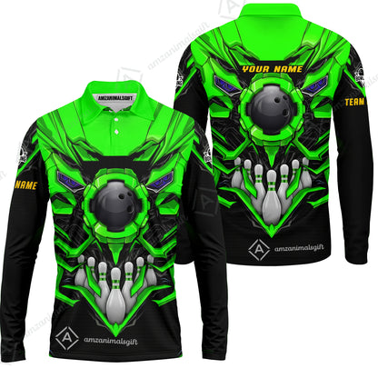 Long Sleeve Polo Shirt||Green