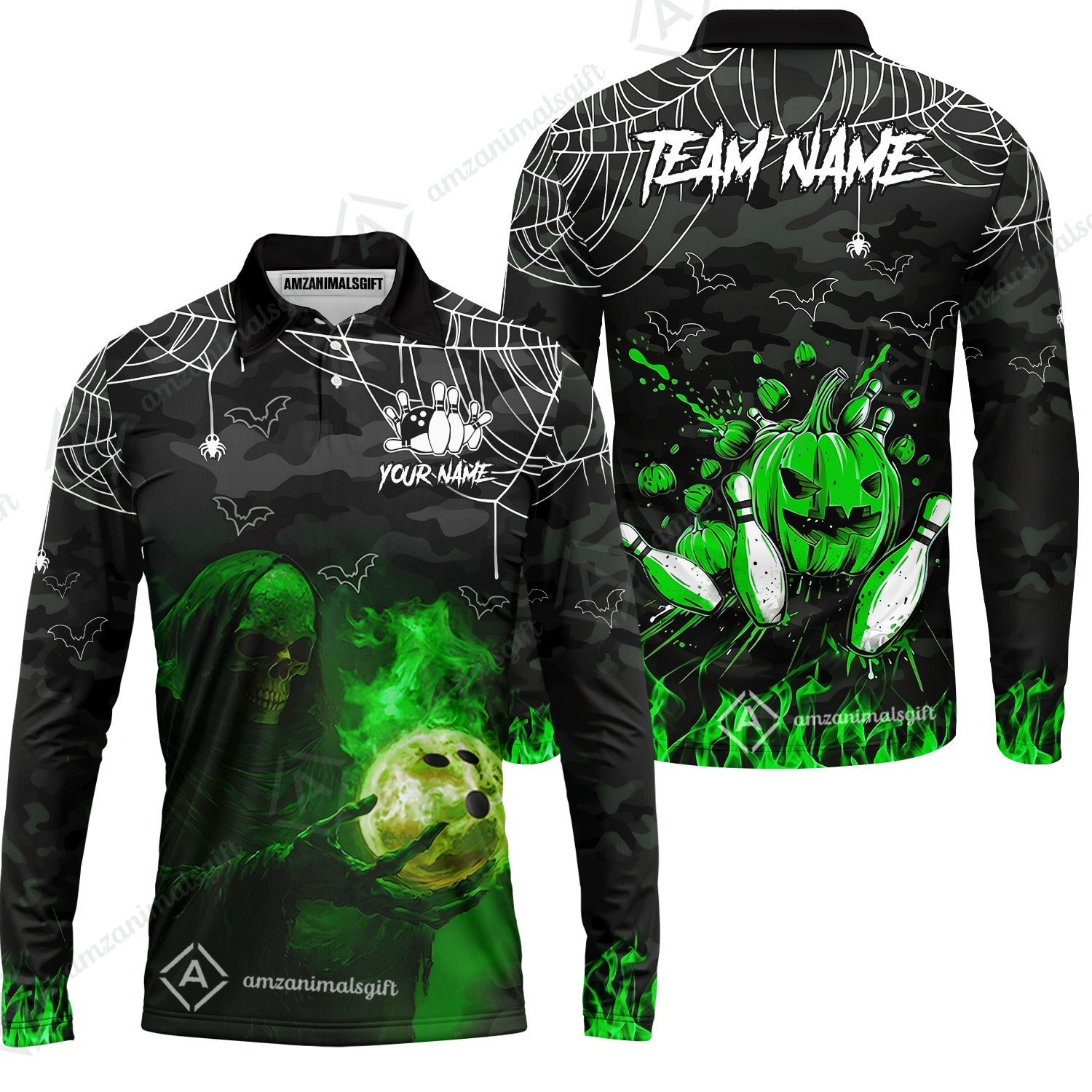 Long Sleeve Polo Shirt||Green