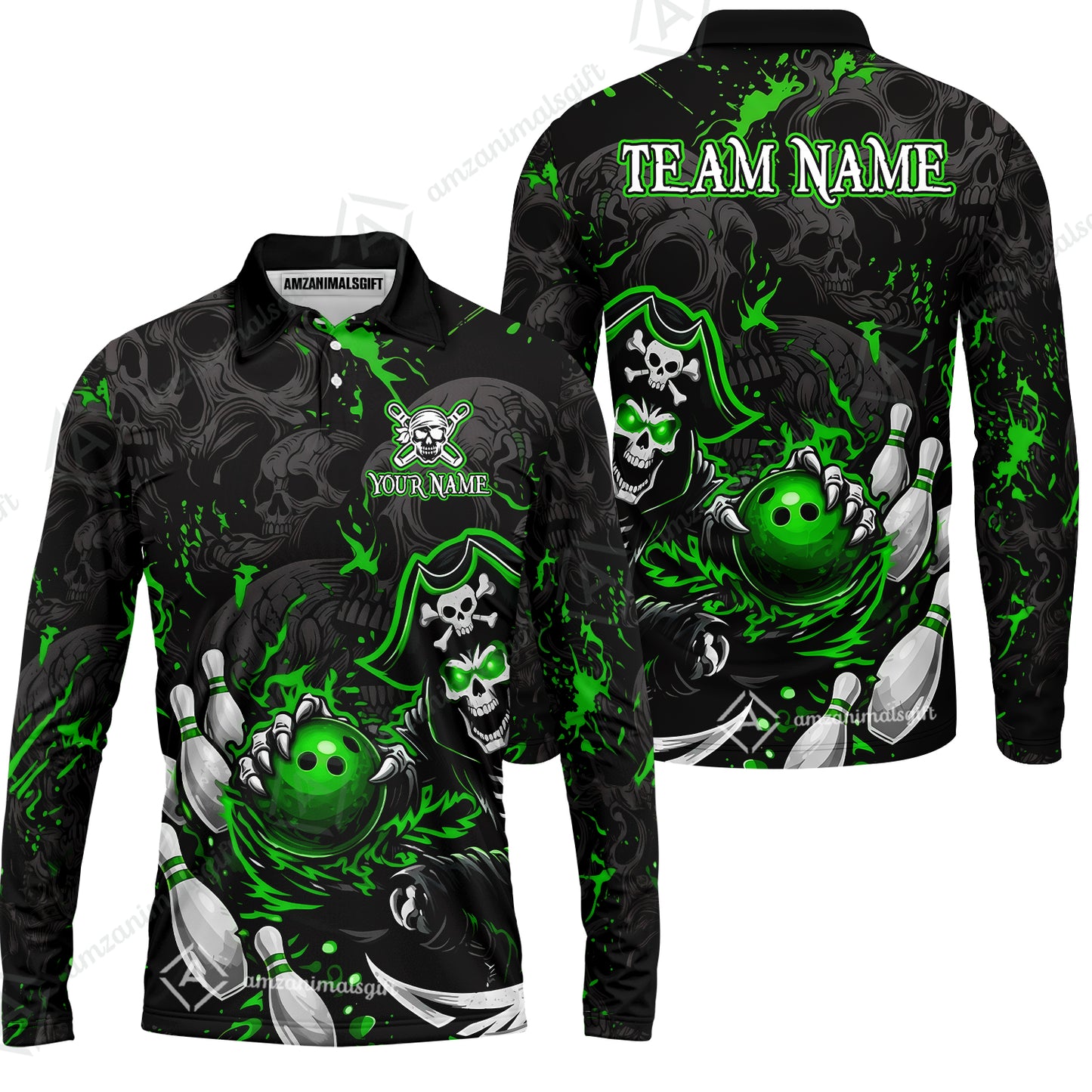 Long Sleeve Polo Shirt||Green