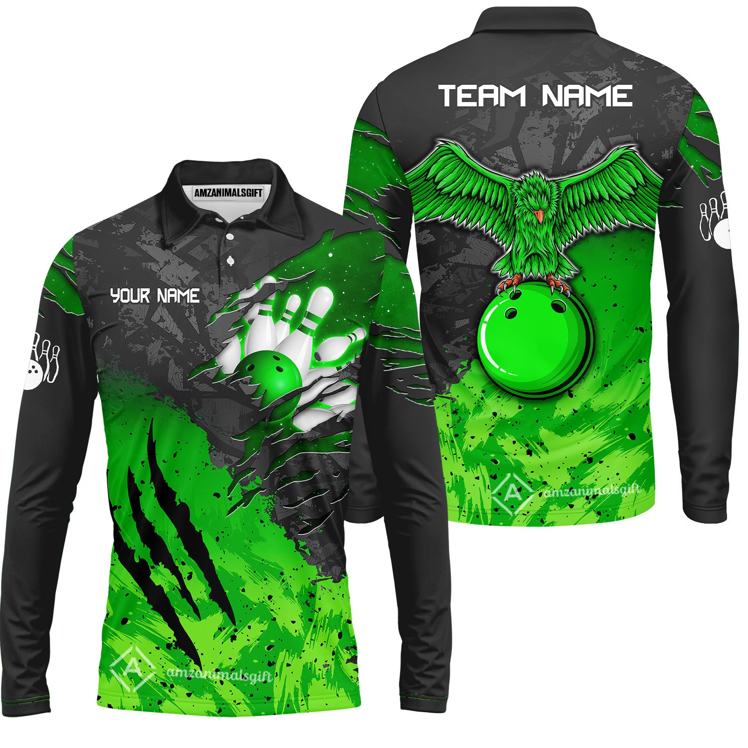 Long Sleeve Polo Shirt||Green
