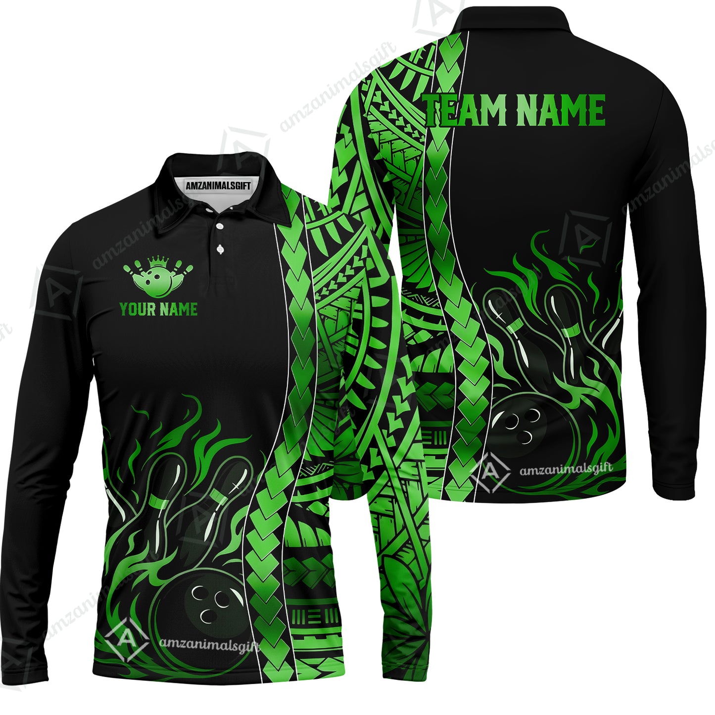 Long Sleeve Polo Shirt||Green