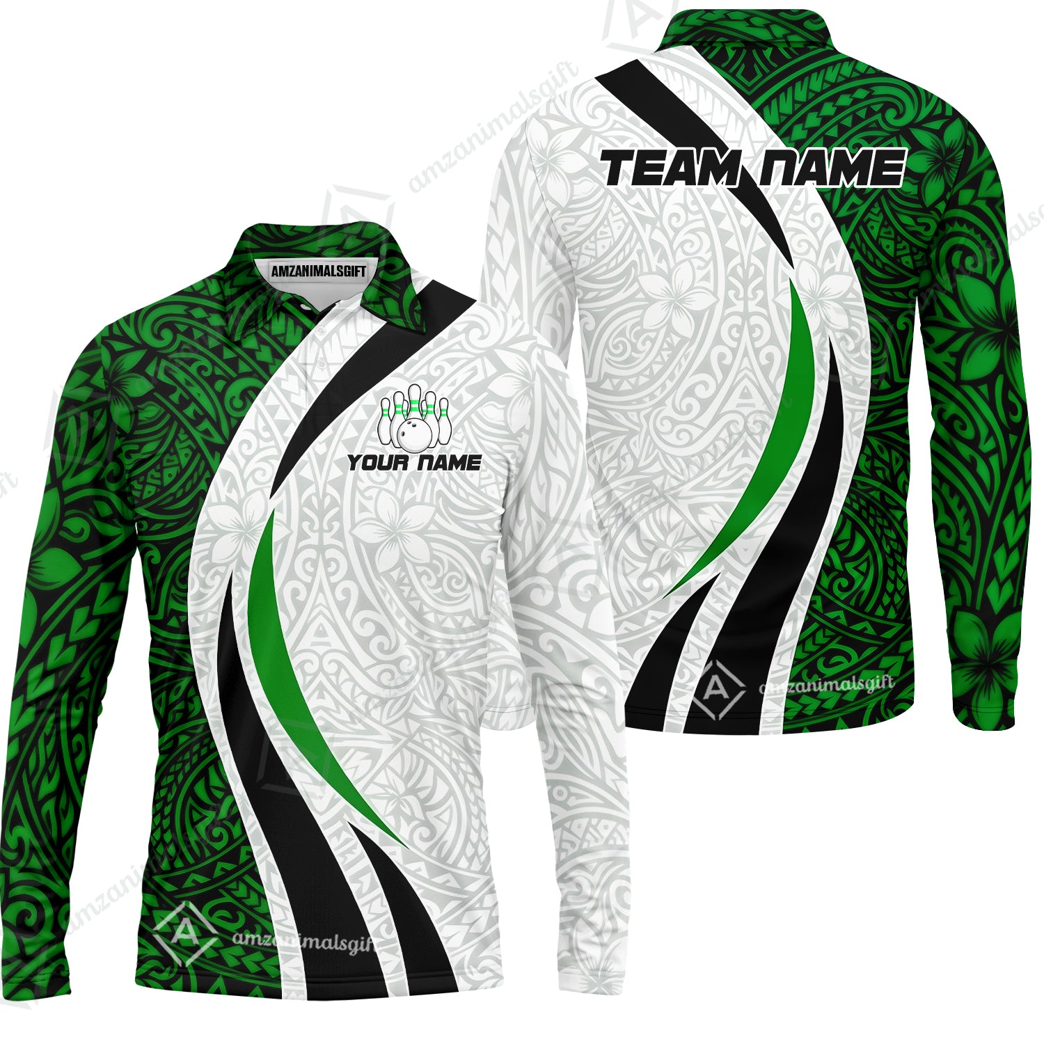 Long Sleeve Polo Shirt||Green