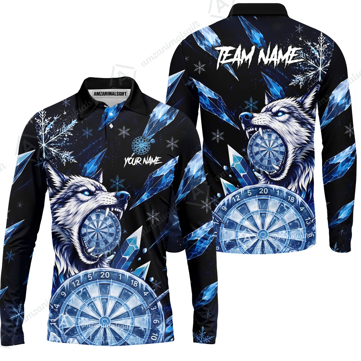 Customized Ice Wolf Crystal Winter Mascot Darts Jersey, Personalized Name And Team Name For Players