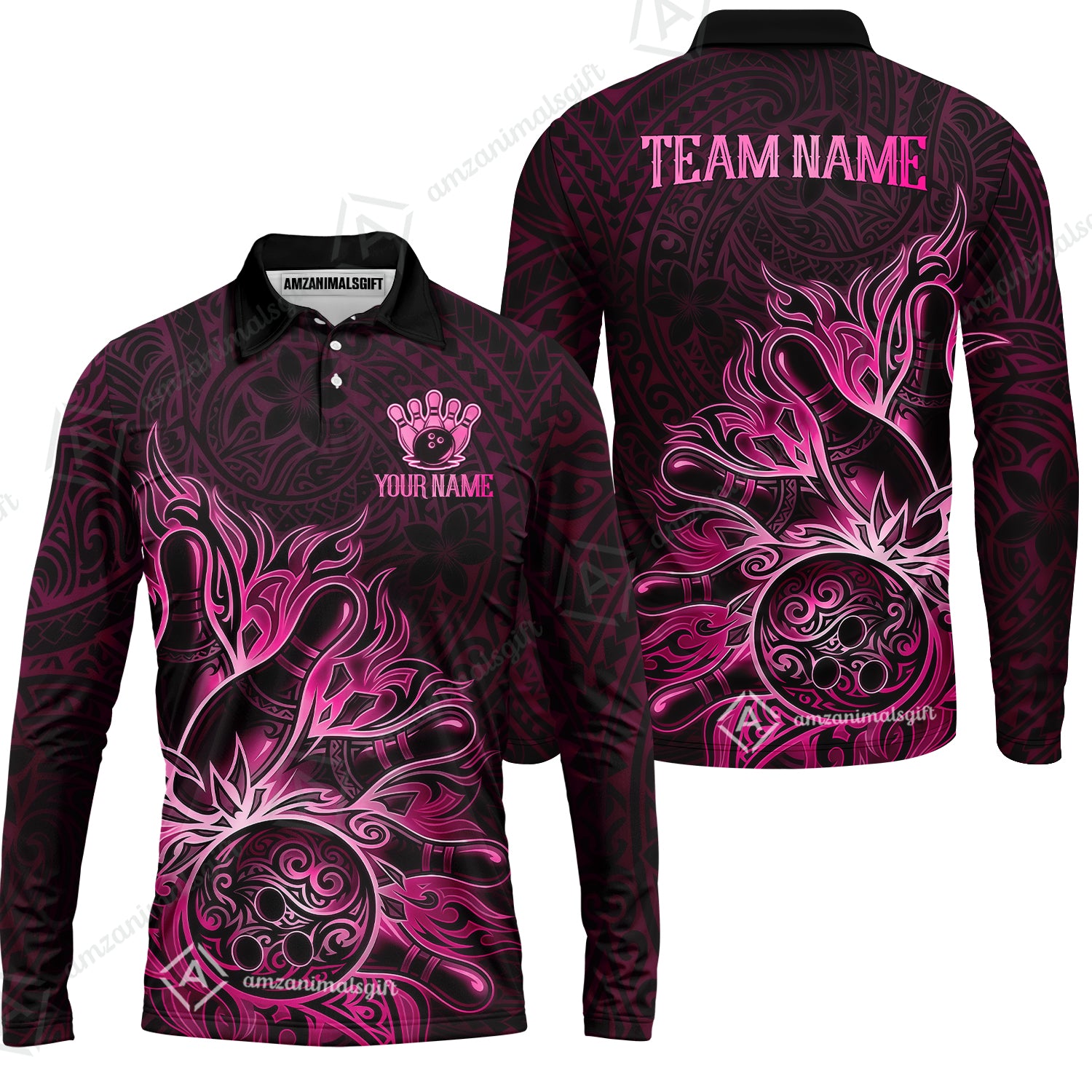Long Sleeve Polo Shirt||Pink