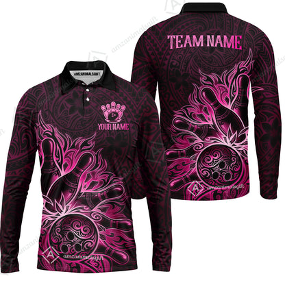 Long Sleeve Polo Shirt||Pink