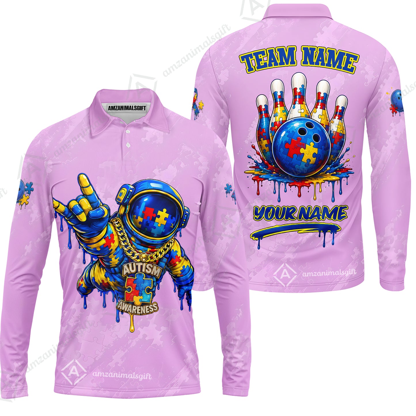 Long Sleeve Polo Shirt||Pink