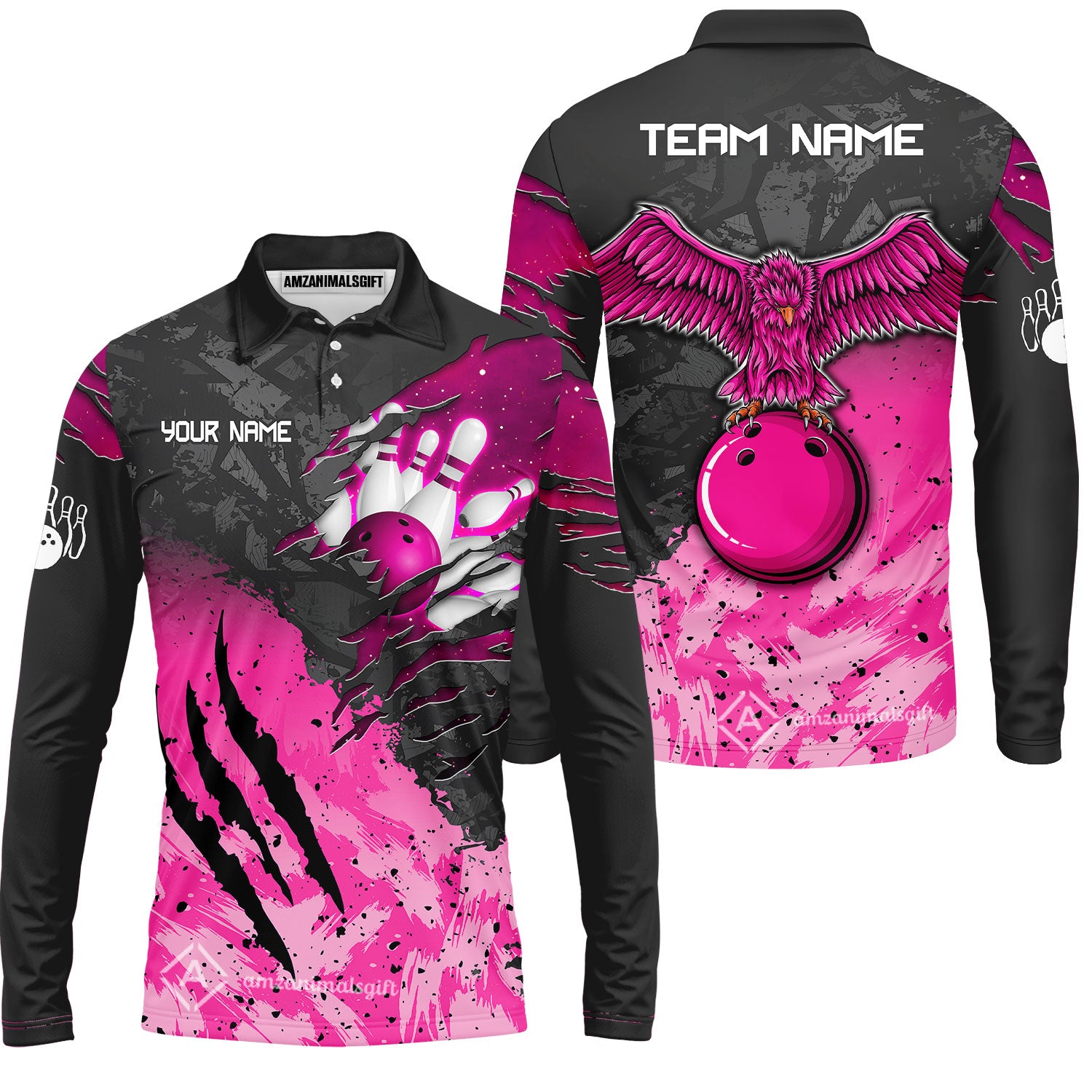 Long Sleeve Polo Shirt||Pink