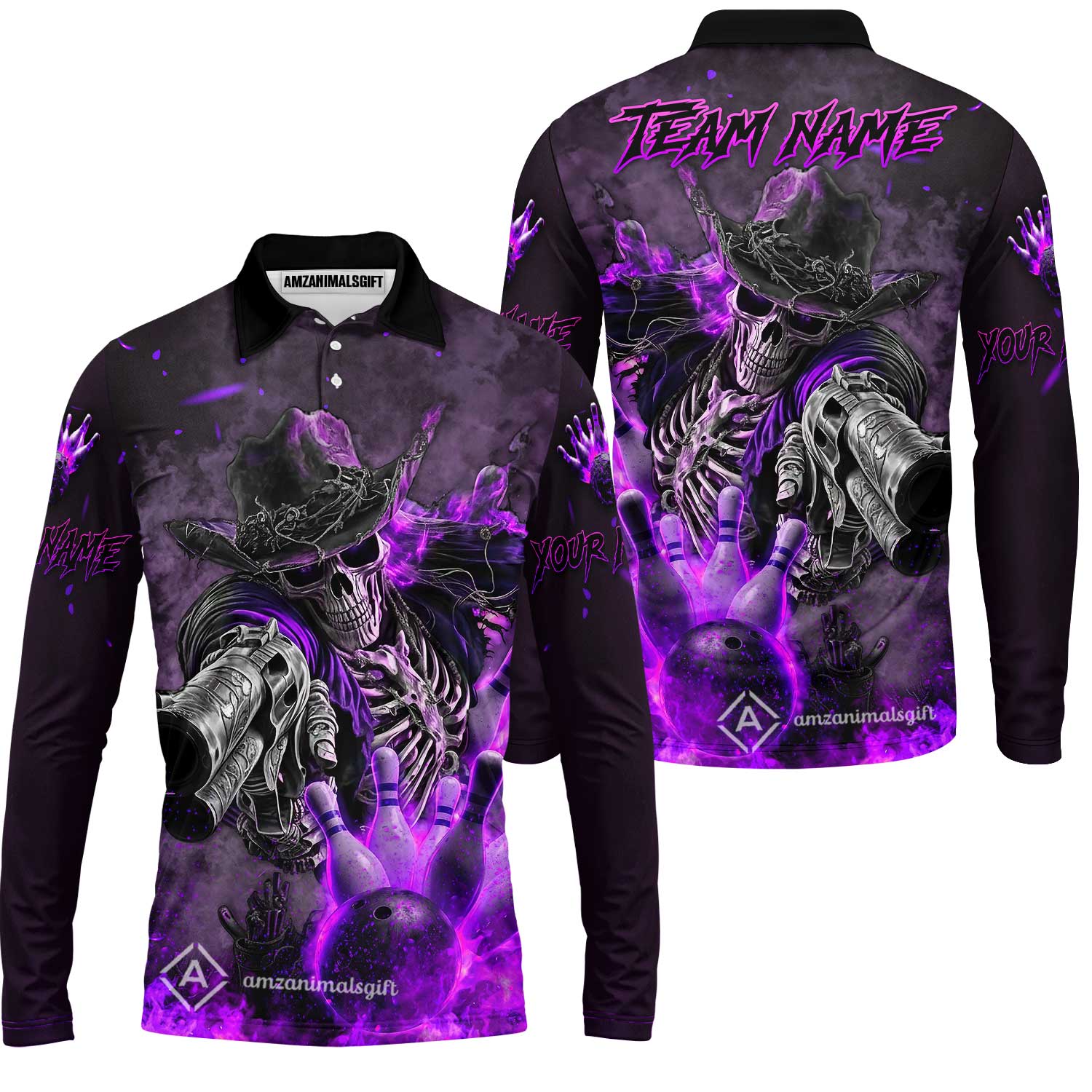 Long Sleeve Polo Shirt||Purple