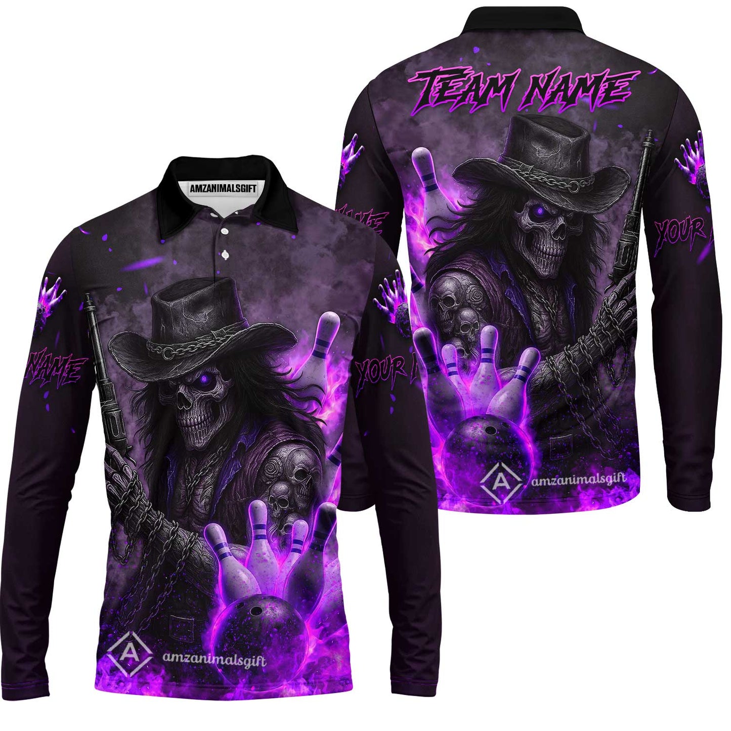 Long Sleeve Polo Shirt||Purple