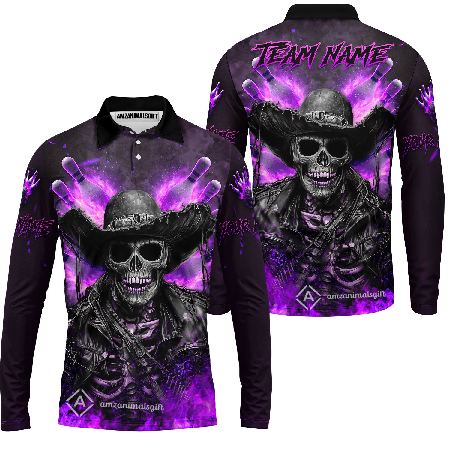 Long Sleeve Polo Shirt||Purple