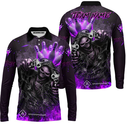 Long Sleeve Polo Shirt||Purple