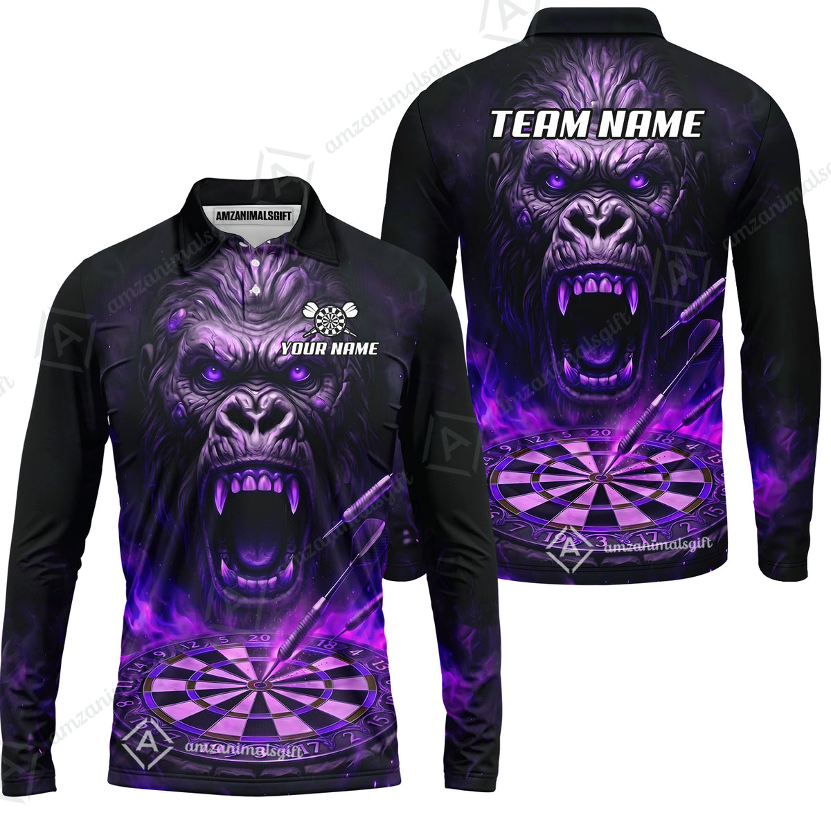 Long Sleeve Polo Shirt||Purple