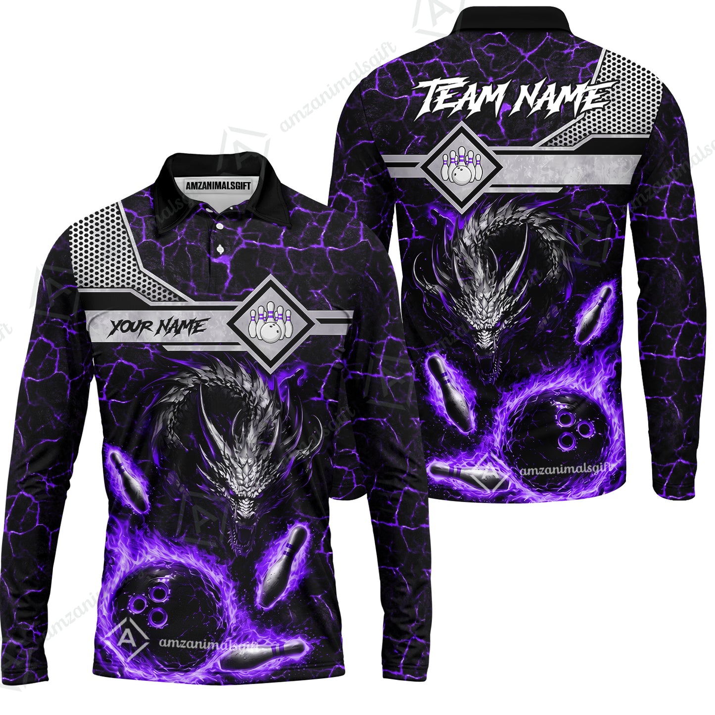 Long Sleeve Polo Shirt||Purple