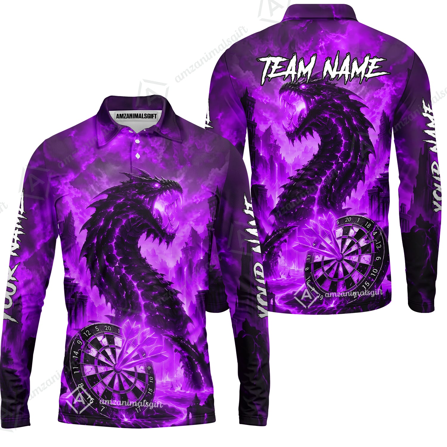 Long Sleeve Polo Shirt||Purple