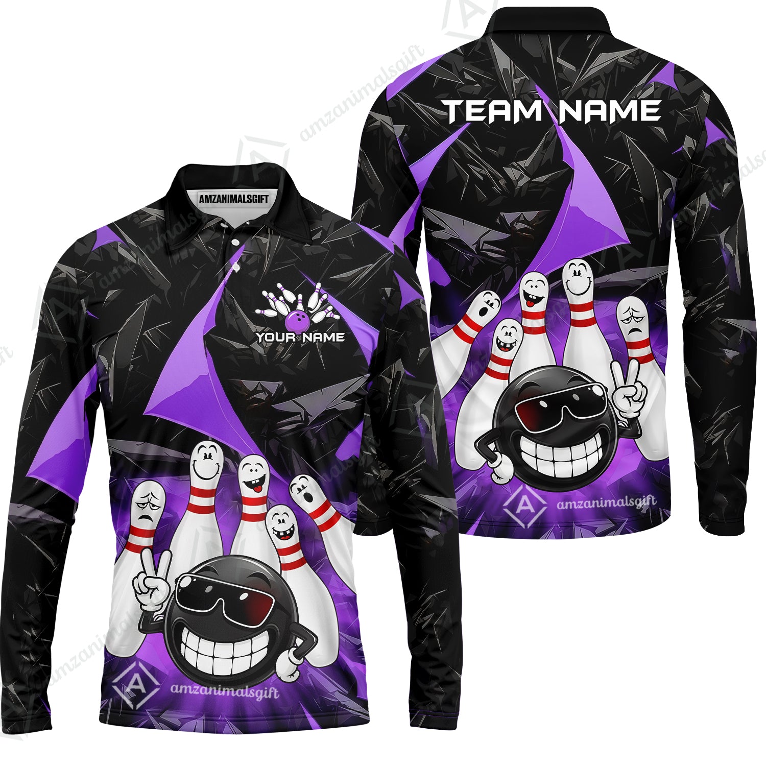Long Sleeve Polo Shirt||Purple