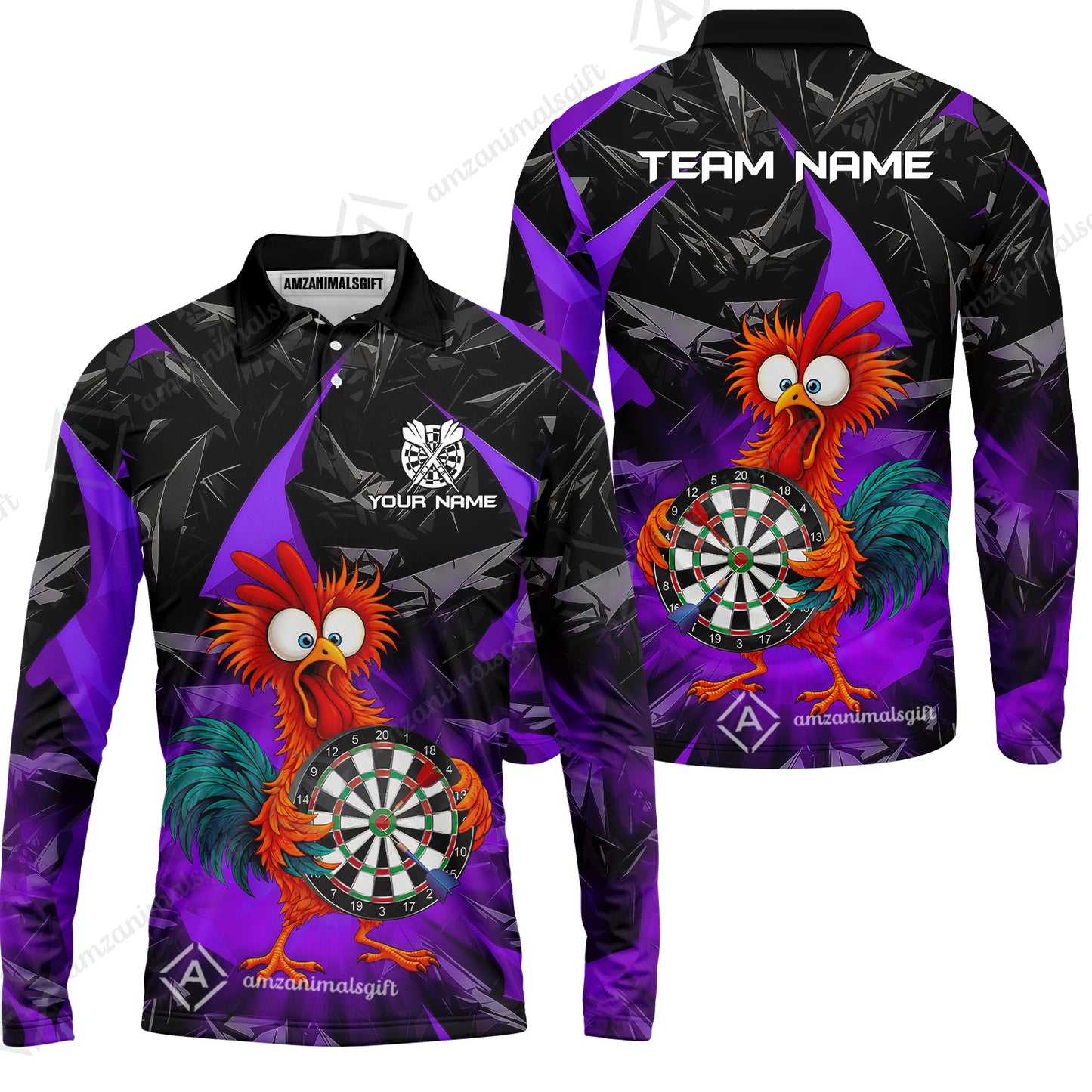 Custom Darts Team Jersey, Personalized Funky Rooster Dart Shirt For Players With Name & Team Name