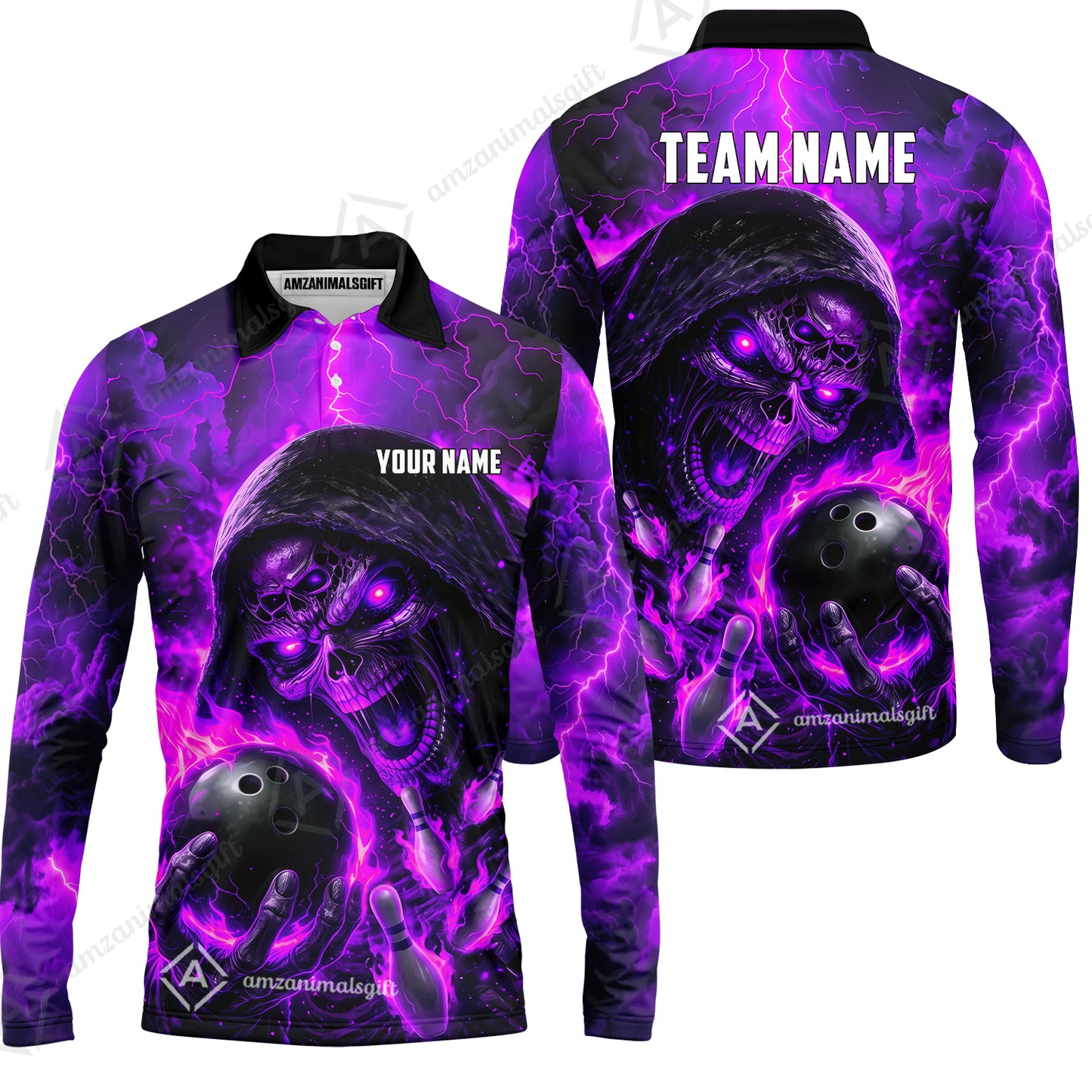 Long Sleeve Polo Shirt||Purple