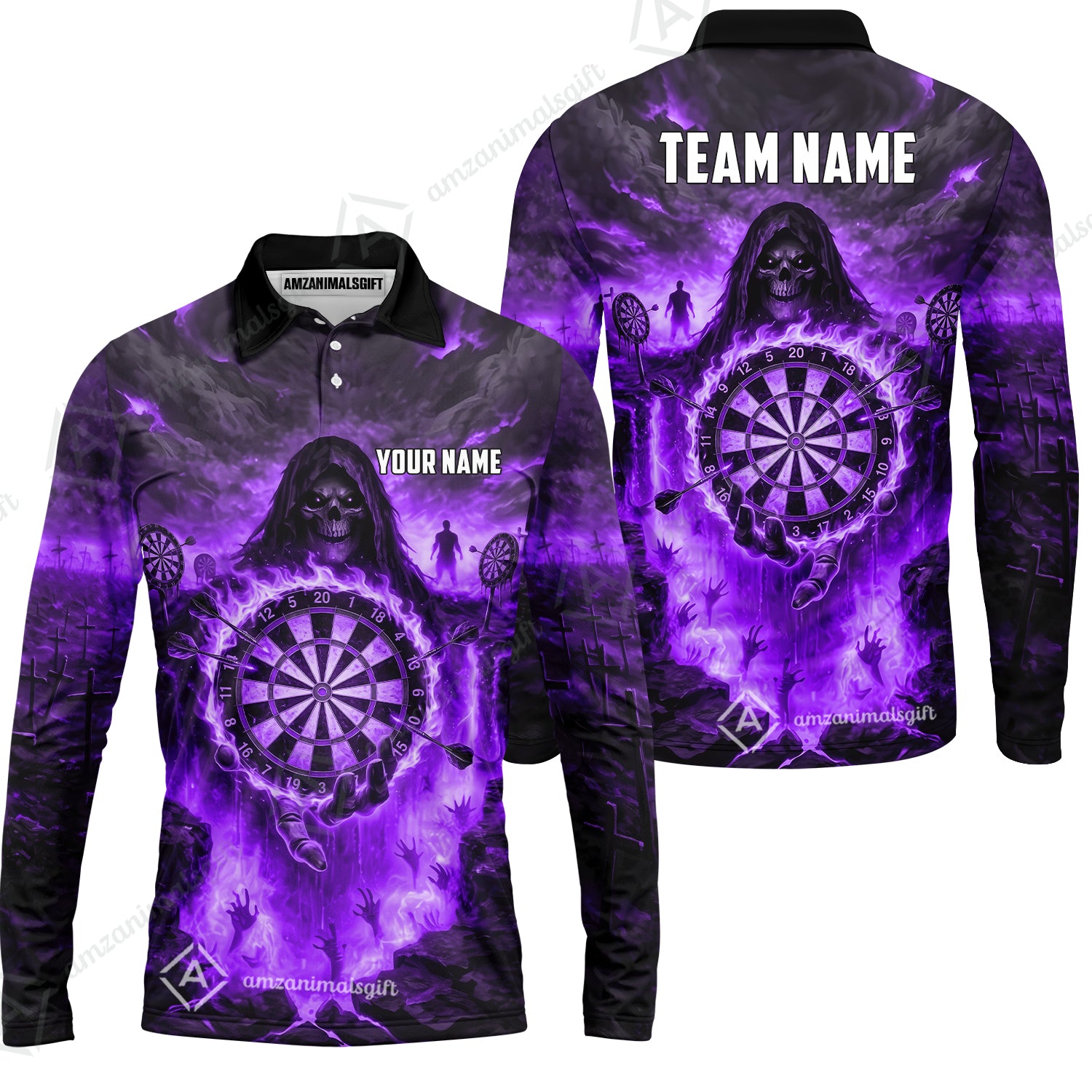Long Sleeve Polo Shirt||Purple