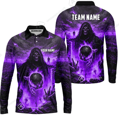 Long Sleeve Polo Shirt||Purple