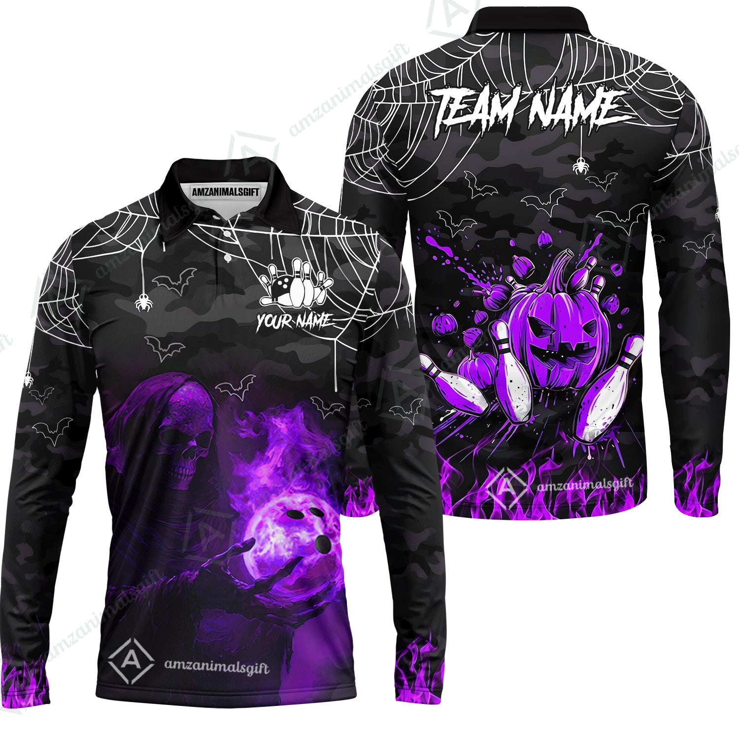 Long Sleeve Polo Shirt||Purple
