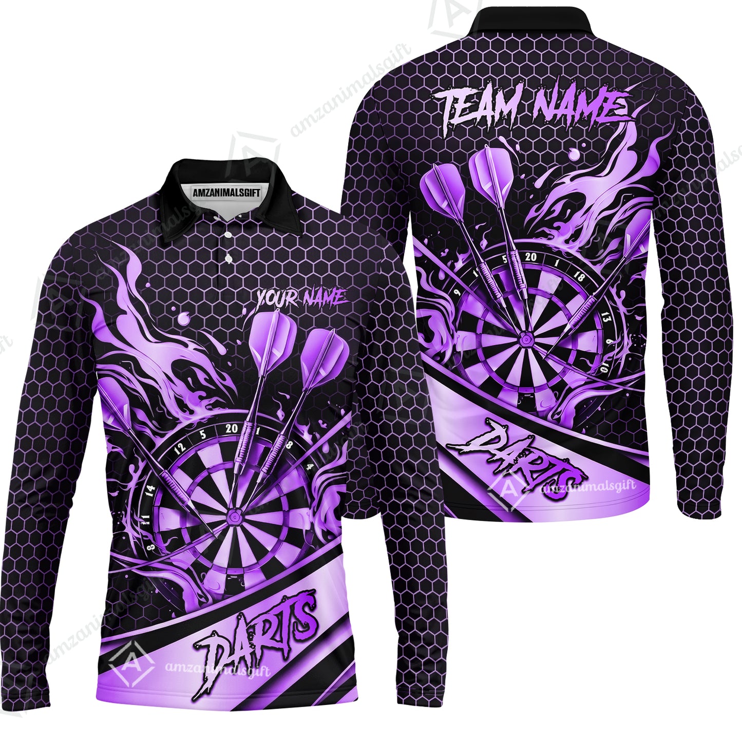 Long Sleeve Polo Shirt||Purple