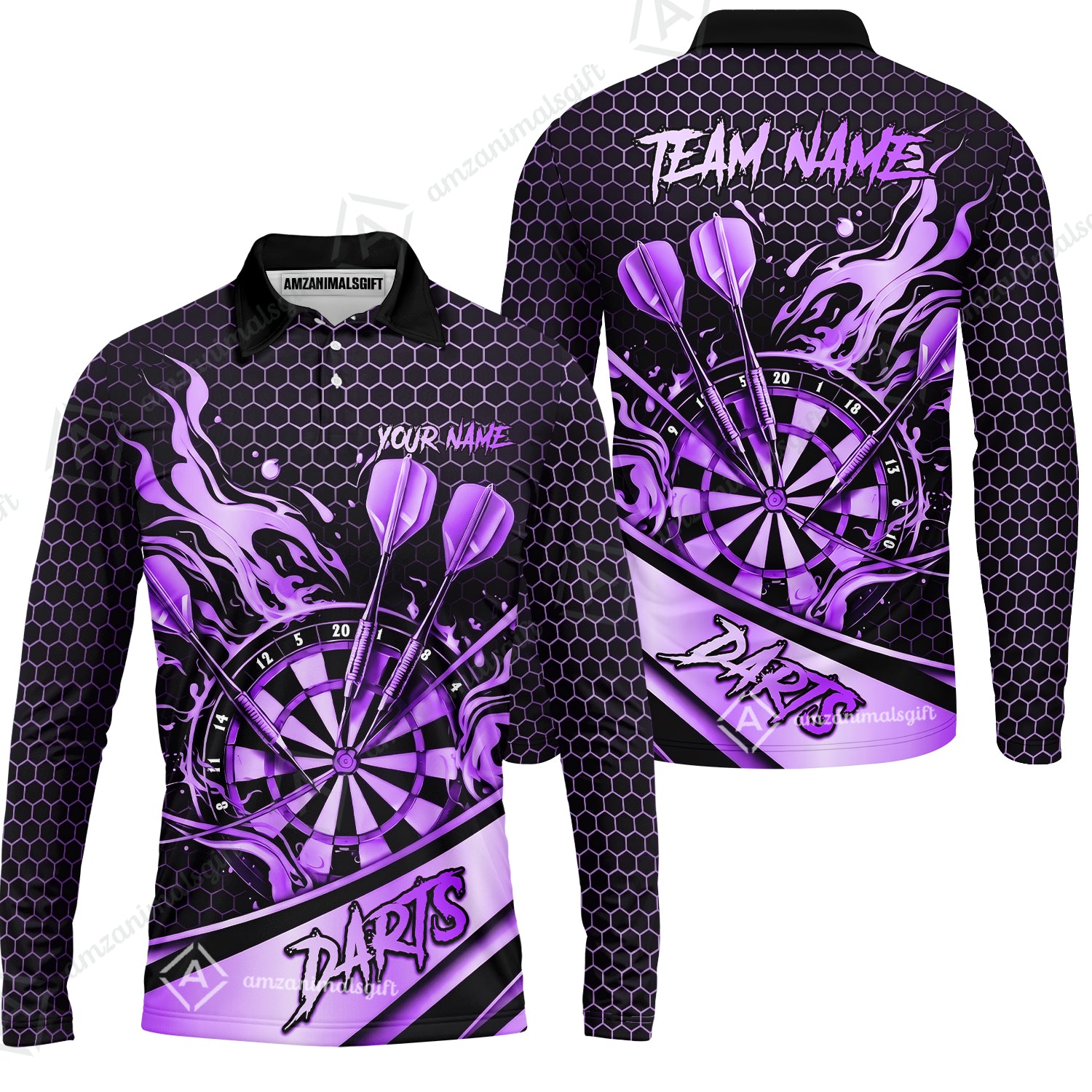 Long Sleeve Polo Shirt||Purple