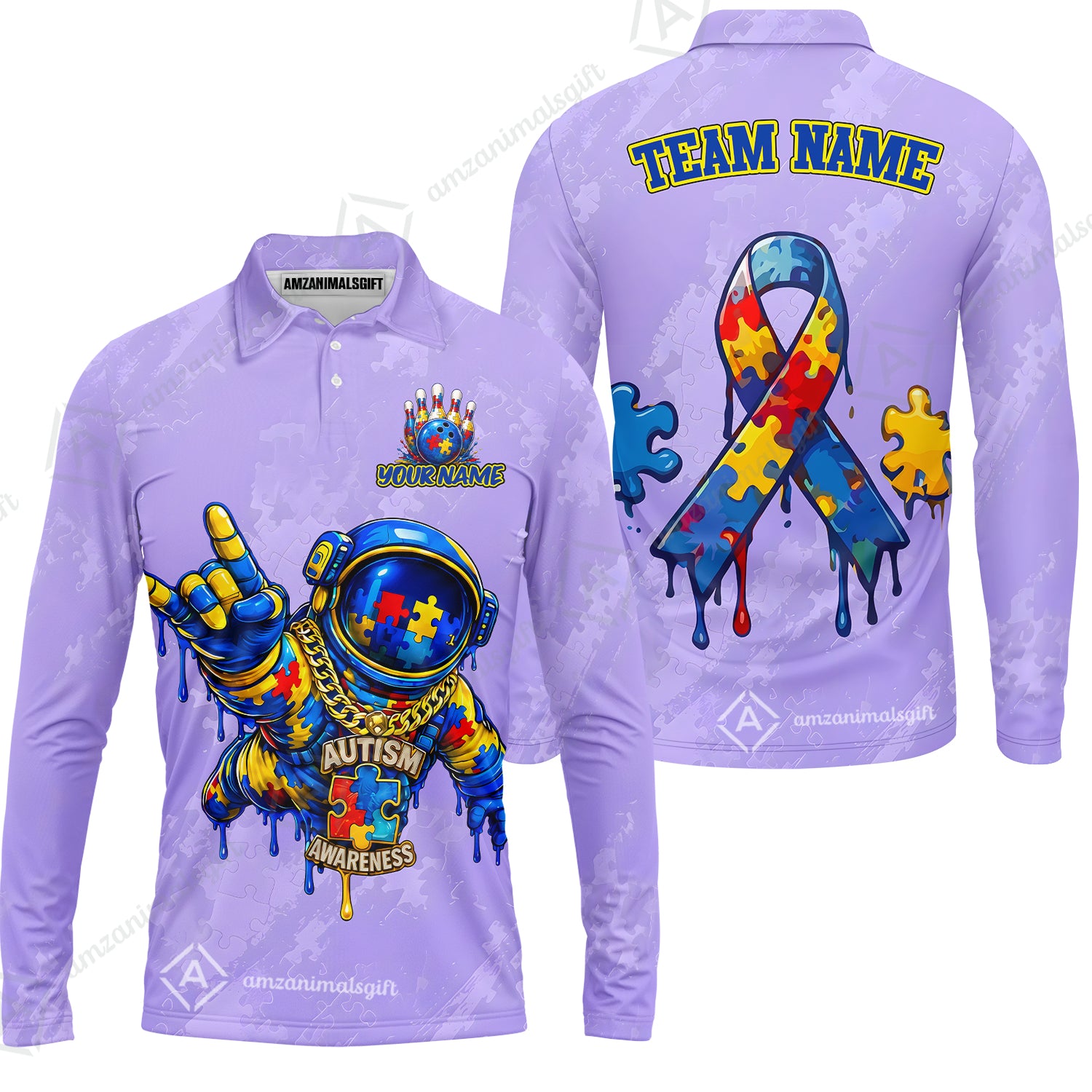 Long Sleeve Polo Shirt||Purple