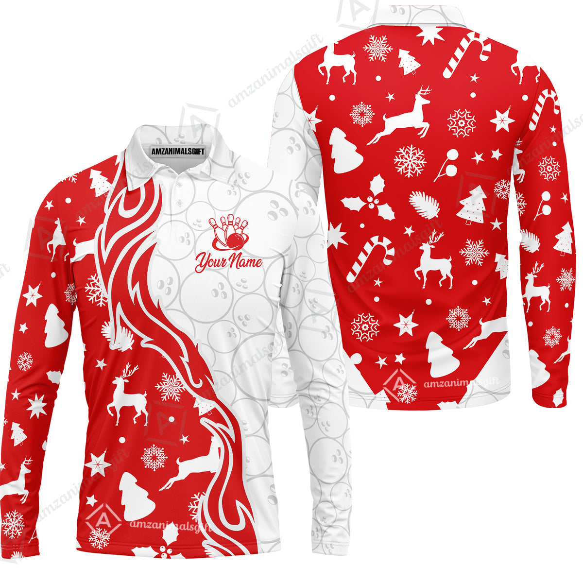 Long Sleeve Polo Shirt||Red