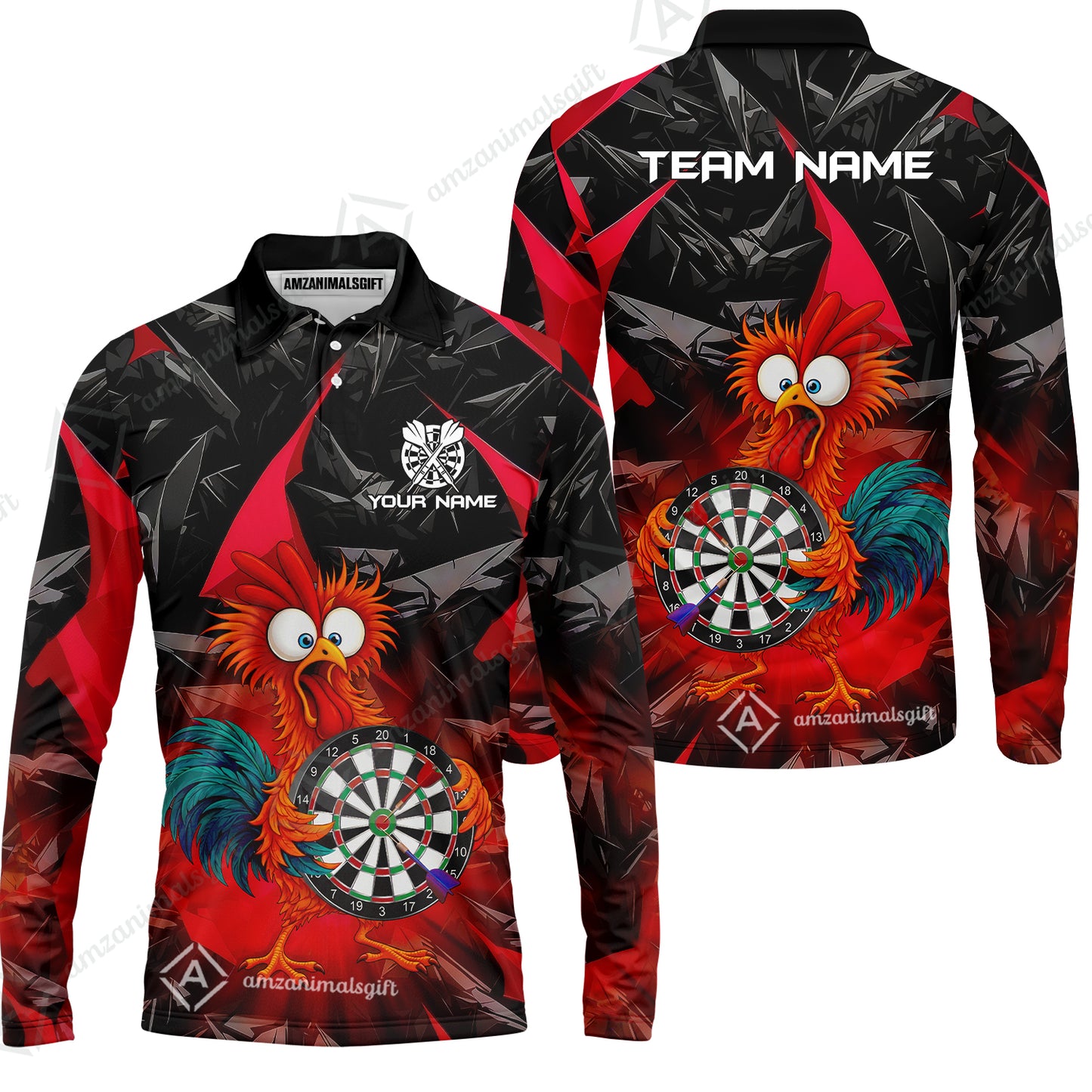 Custom Darts Team Jersey, Personalized Funky Rooster Dart Shirt For Players With Name & Team Name