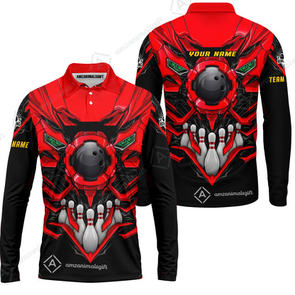 Long Sleeve Polo Shirt||Red