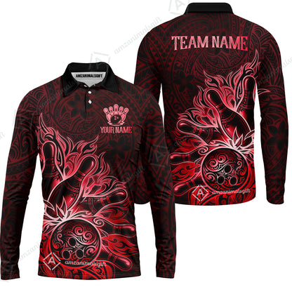 Long Sleeve Polo Shirt||Red