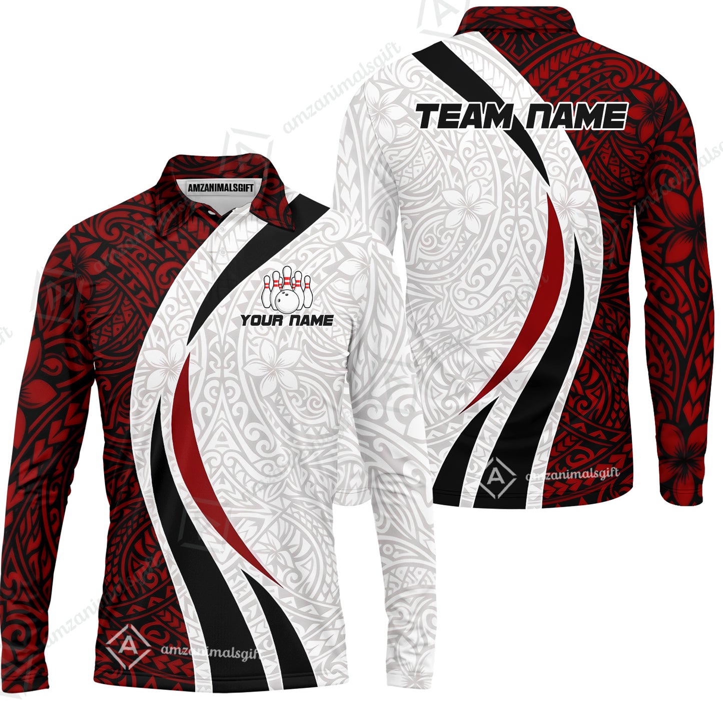 Long Sleeve Polo Shirt||Red