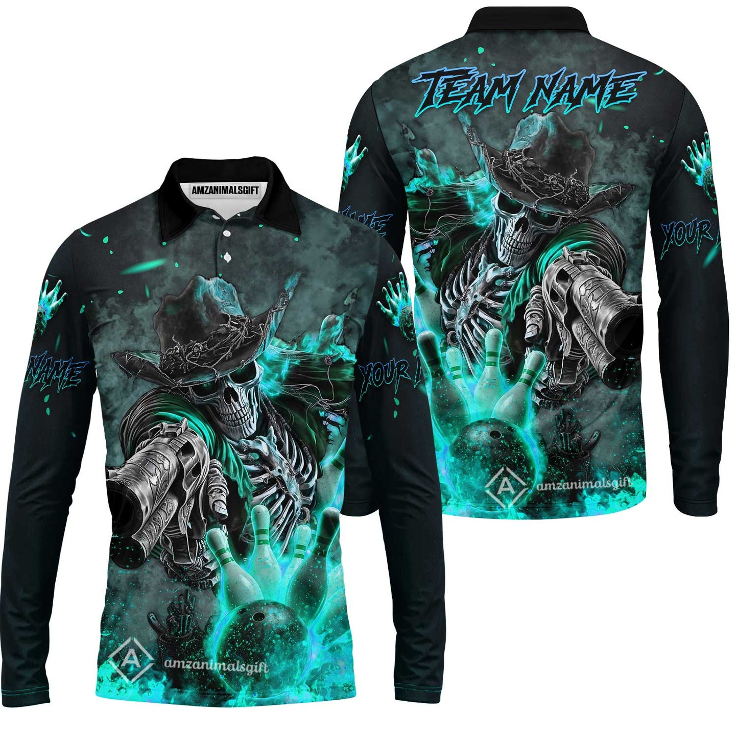 Long Sleeve Polo Shirt||Turquoise