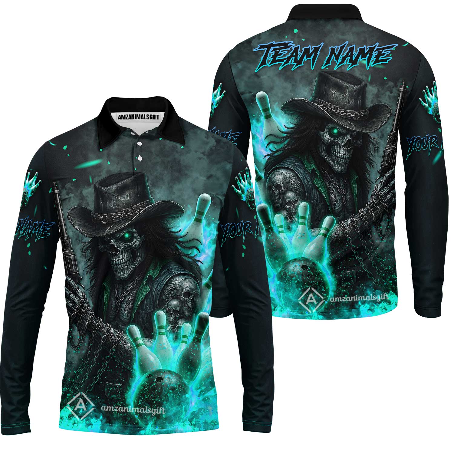 Long Sleeve Polo Shirt||Turquoise