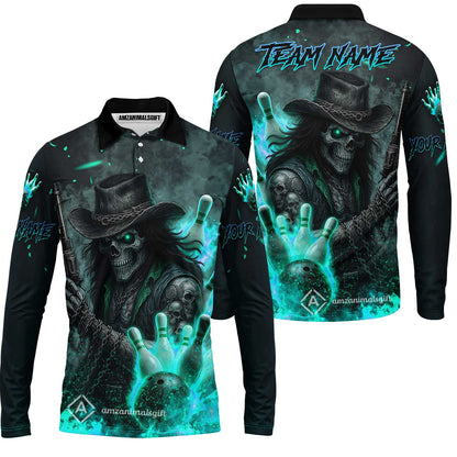 Long Sleeve Polo Shirt||Turquoise
