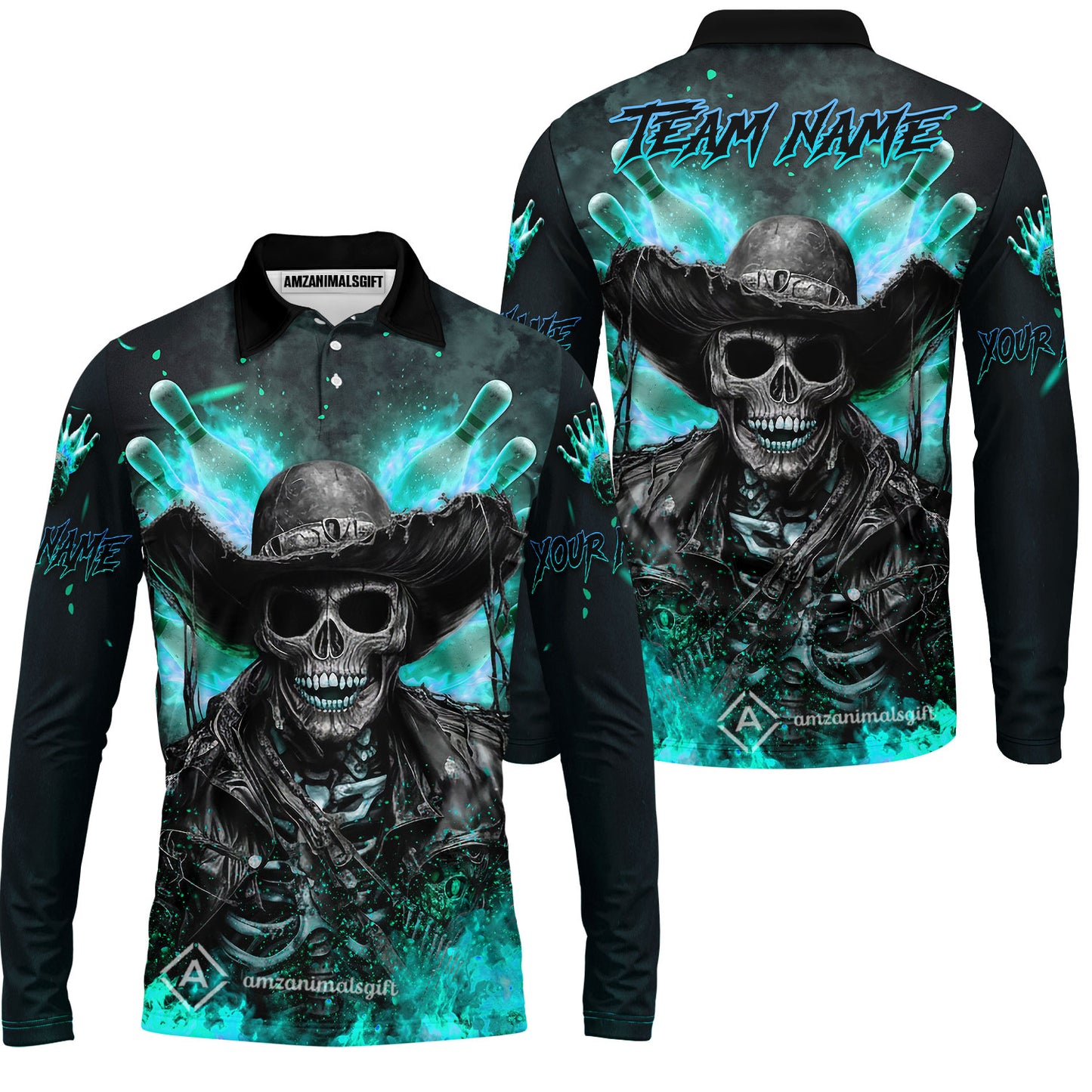 Long Sleeve Polo Shirt||Turquoise