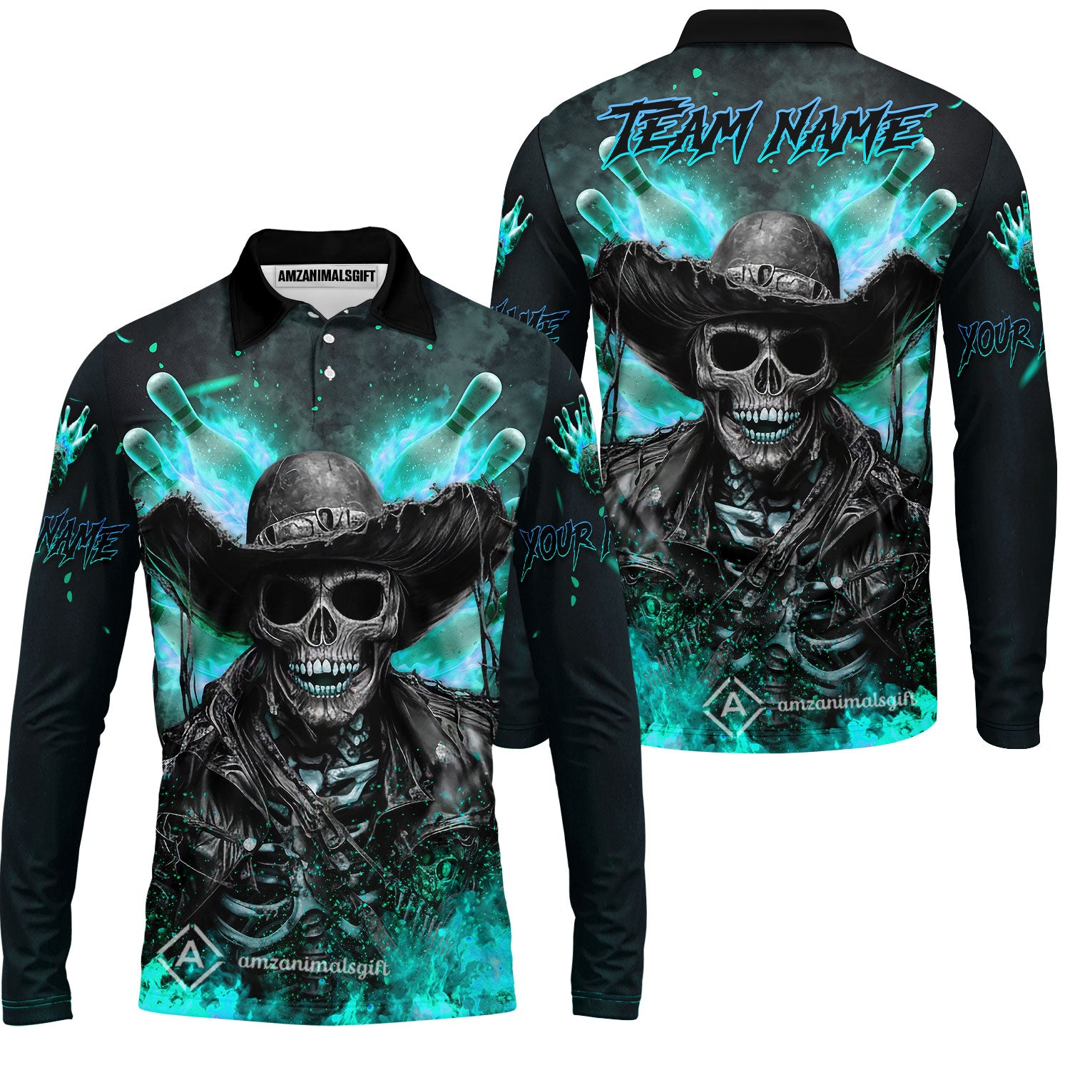 Long Sleeve Polo Shirt||Turquoise