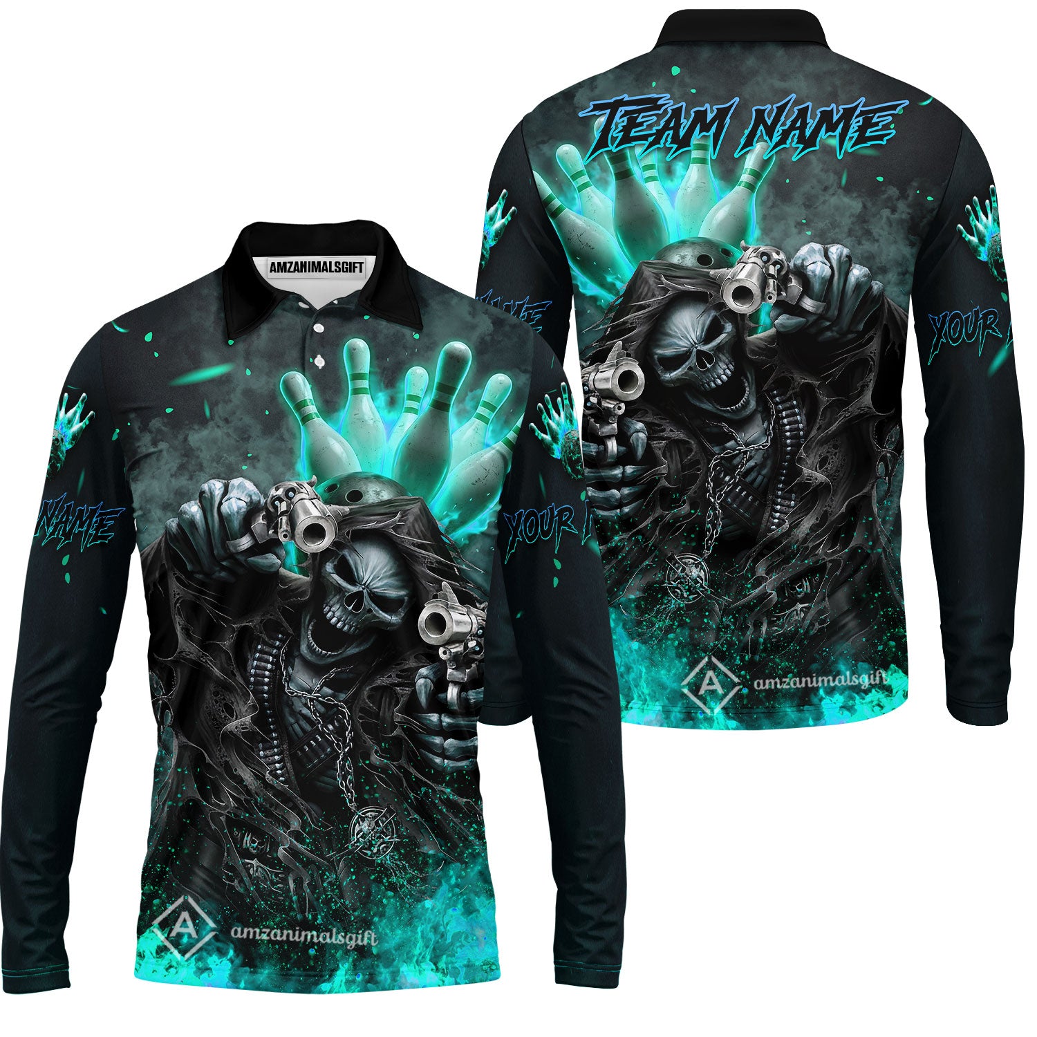 Long Sleeve Polo Shirt||Turquoise