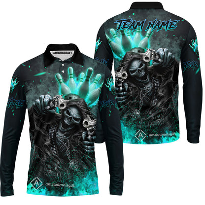 Long Sleeve Polo Shirt||Turquoise