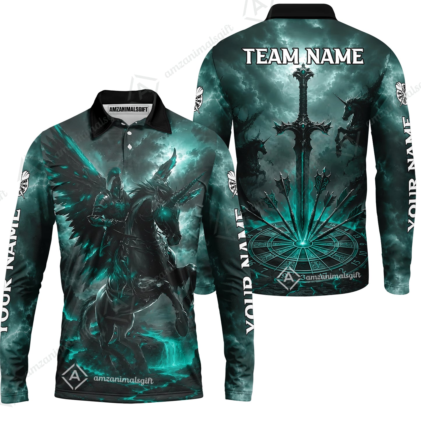 Long Sleeve Polo Shirt||Turquoise