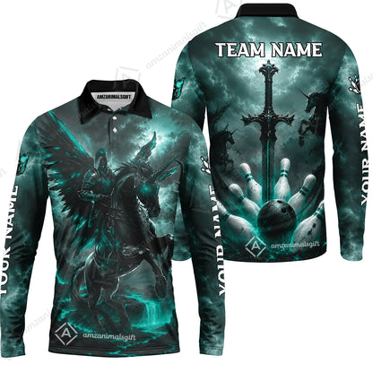 Long Sleeve Polo Shirt||Turquoise